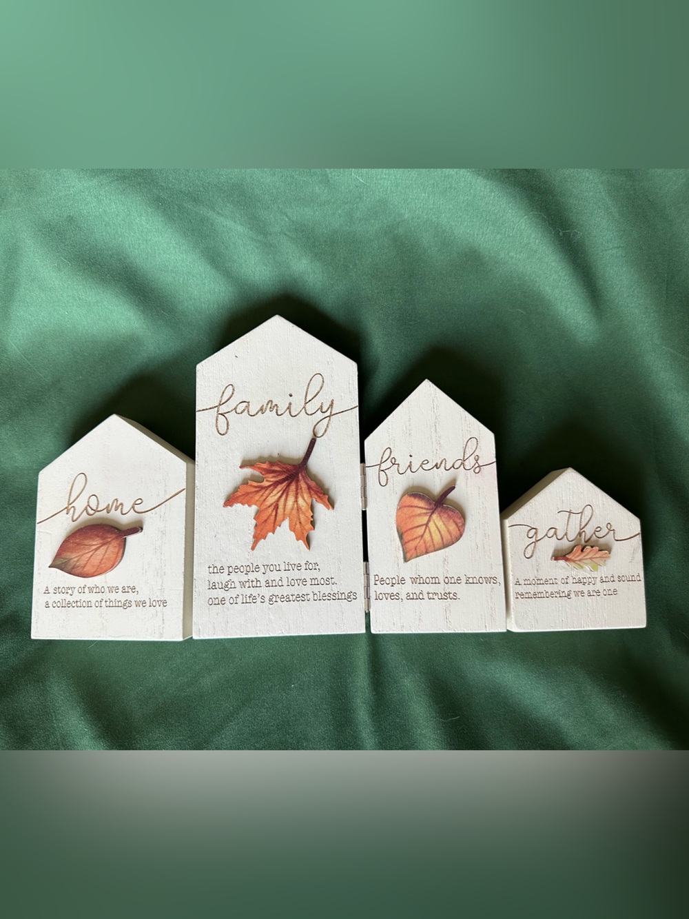 Ashland White Wooden Autumn Leaf Block with Orange Leaves